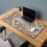 Desert Maccabee Shield And Spears Desk Mat<br><div class="desc">A military brown "subdued" style depiction of a Maccabee's shield and two spears on a desert camo background. The shield is adorned by a lion and text reading "Yisrael" (Israel) in the Paleo-Hebrew alphabet. Hebrew text reading "Maccabee" also appears. Customize by adding your own additional text. The Maccabees were Jewish...</div>
