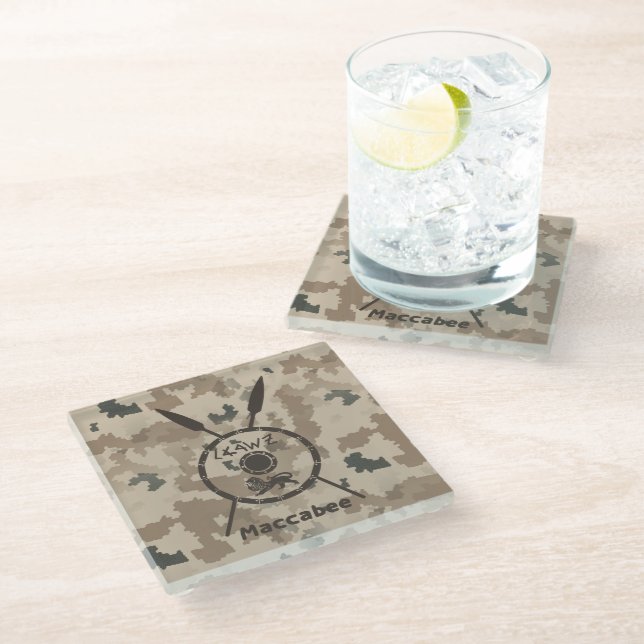 Desert Maccabee Shield And Spears Glass Coaster (Angled)