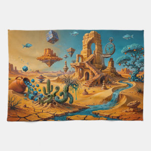 Desert Mirage Ochre Orange Teal Blue Kitchen Towel