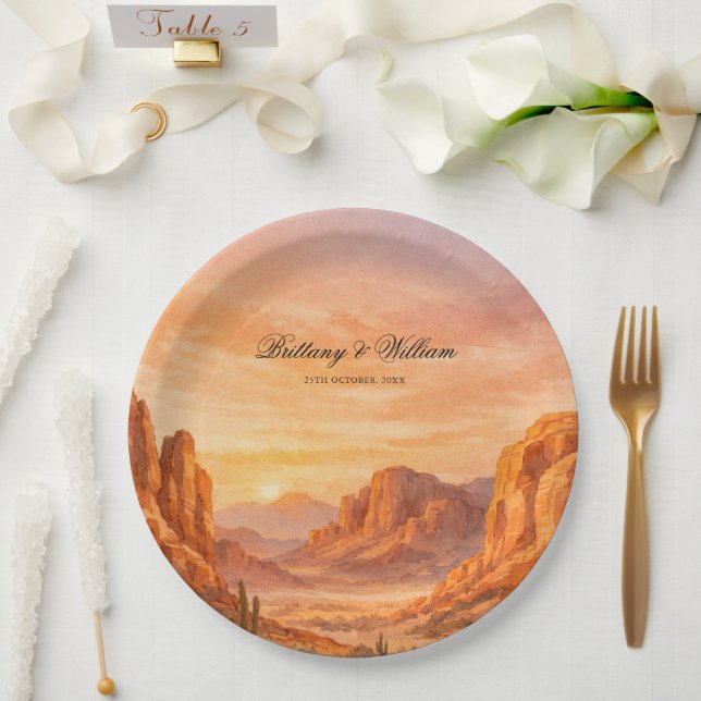 Desert Mountain Landscape Wedding  Paper Plate (Wedding)
