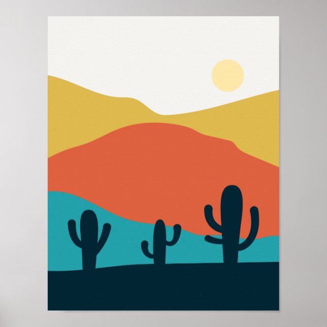 Desert Mountain Landscape with Cactus Poster (Front)