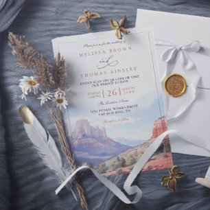 Desert Mountain Rustic Elegant QR Code Wedding Invitation