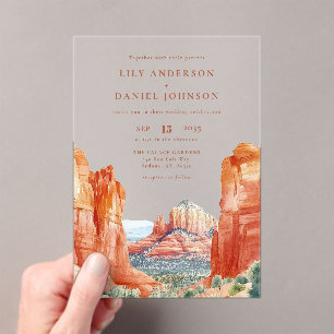 Desert Mountain Watercolor Destination Wedding Acrylic Invitations