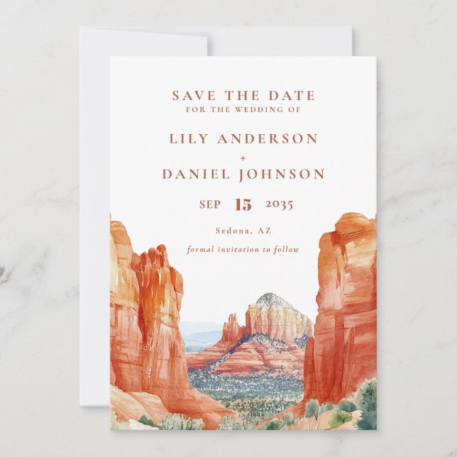 Desert Mountain Watercolor Destination Wedding Save The Date (Front)