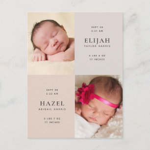 Desert Neutrals Twins Photo Birth Announcement Postcard