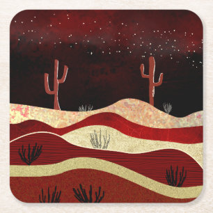 Desert Night Square Paper Coaster