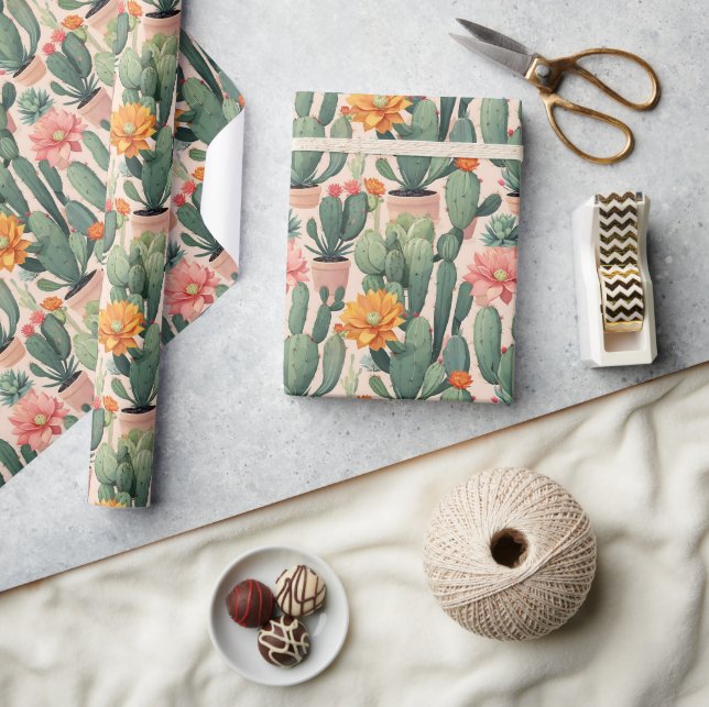 Desert Oasis - Cactus, Succulent, and Flower Wrapping Paper (Crafts)