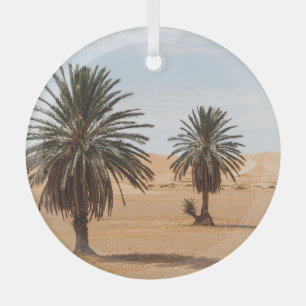 Desert Oasis: Sahara Palms Landscape. Glass Ornament
