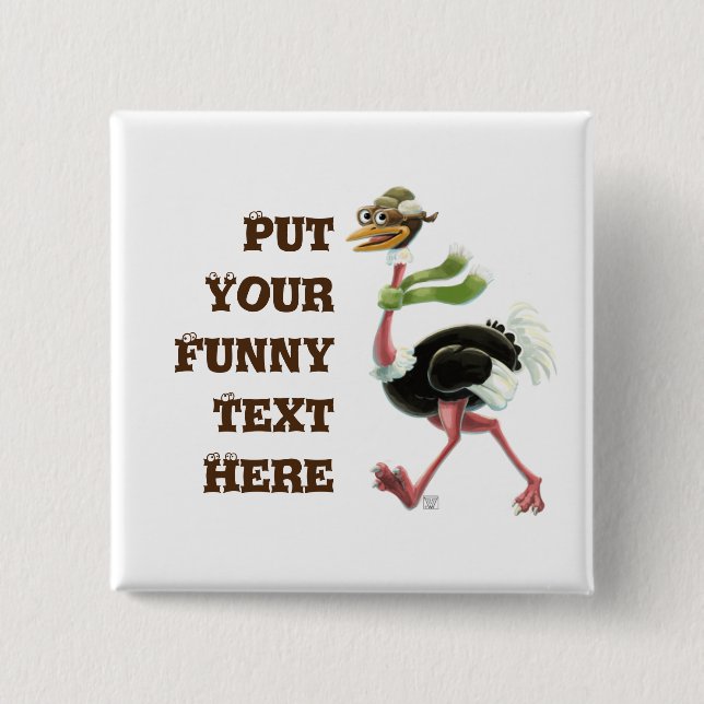 Desert Ostrich Runner 2 Inch Square Button (Front)