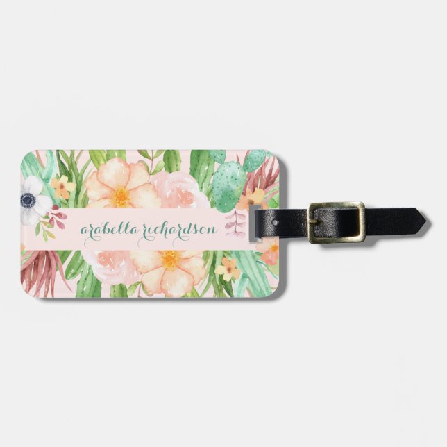 Desert Pink Succulent Flowers Luggage Tag (Front Horizontal)