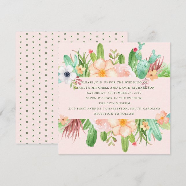 Desert Pink Succulent Wedding Invitation (Front/Back)
