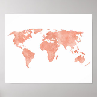 Desert Pink Watercolor World Map Poster