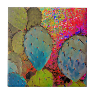 Desert Prickly Pear Cactus Abstract Tile