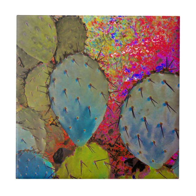 Desert Prickly Pear Cactus Abstract Tile (Front)