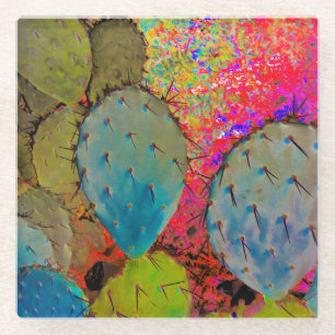 Desert Prickly Pear Cactus Green Garden Glass Coaster