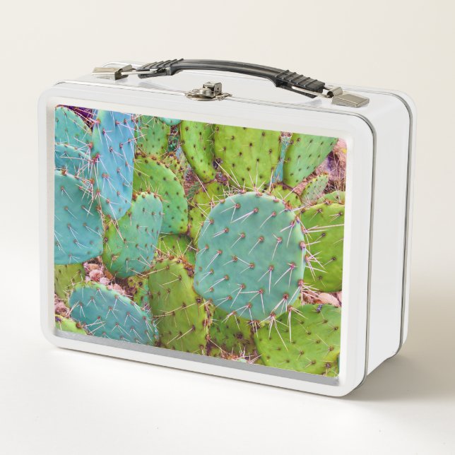 Desert Prickly Pear Cactus Green Garden Metal Lunch Box (Front)