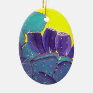 Desert Prickly Pear with Fruit Ceramic Ornament