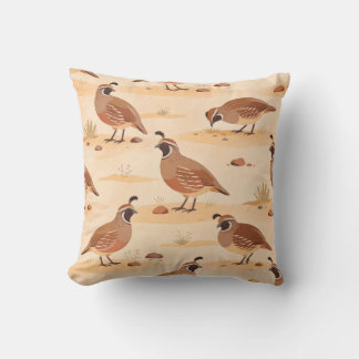 Desert Quail Pattern Warm Sand Minimal Wildlife Throw Pillow