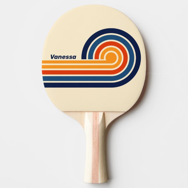 Desert Retro Rainbow Curl Stripes with Name Ping Pong Paddle (Front)