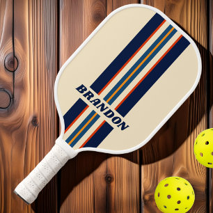 Desert Retro Rainbow Rally Stripes with Name Pickleball Paddle