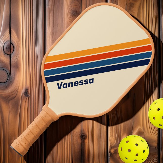 Desert Retro Rainbow Striped with Name Pickleball Paddle (Creator Uploaded)