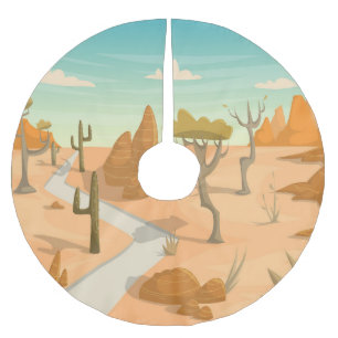Desert Road Landscape: Cartoon Vintage. Brushed Polyester Tree Skirt