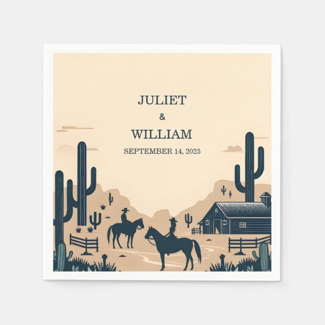 Desert Rodeo Retro Horse Rustic Western Wedding Napkin (Front)