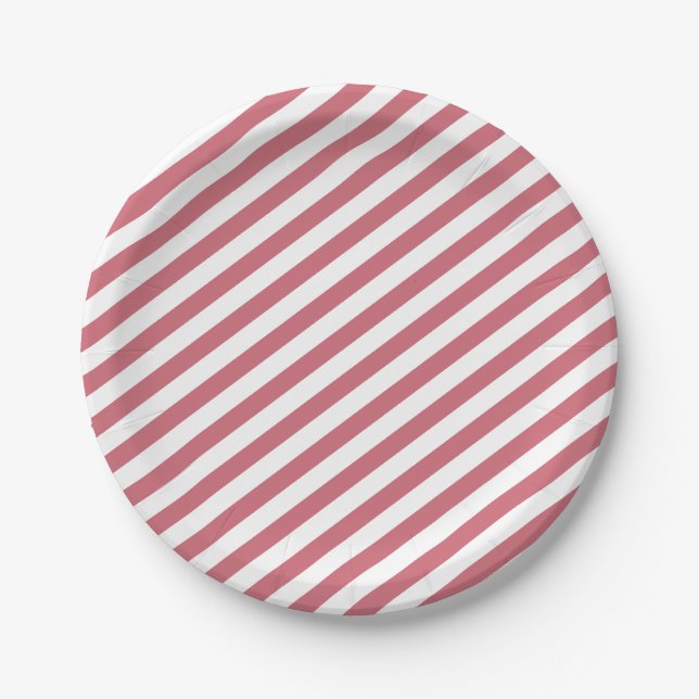 Desert Rose Colour Diagonal Striped Wedding    Paper Plate (Front)