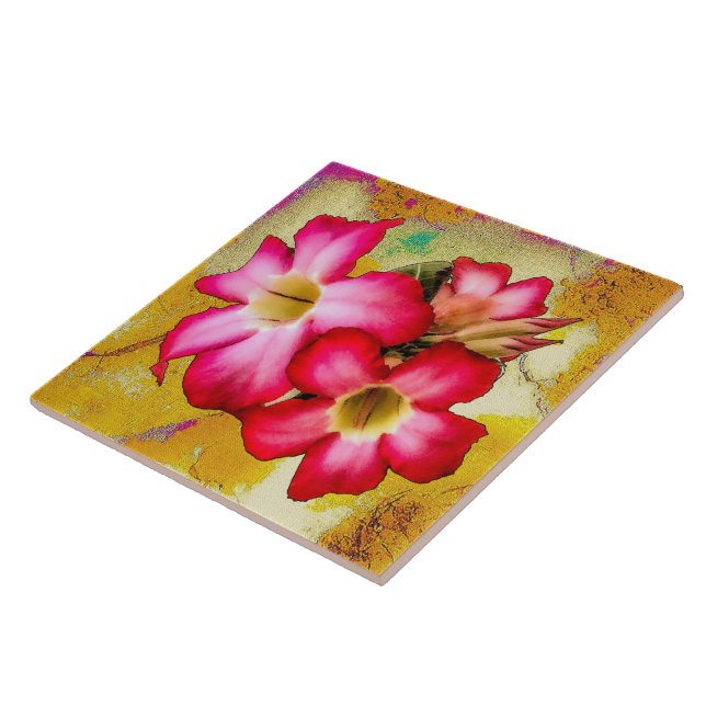 Desert Rose Flowers on Sand Ceramic Tile (Side)