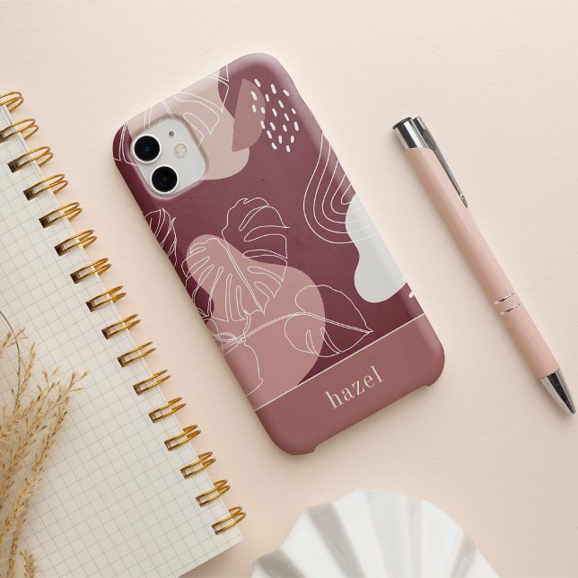 Desert Rose Pink Boho Tropical Monstera Leaf iPhone Case (Creator Uploaded)