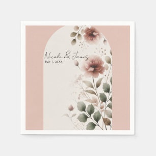 Desert Rose Pink Floral Greenery Bridal Wedding Napkin