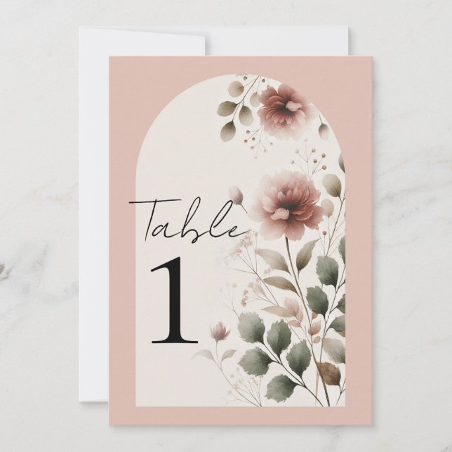 Desert Rose Pink Floral Greenery Table Number (Front)