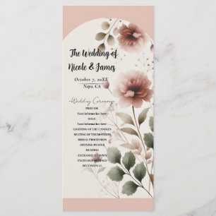 Desert Rose Pink Floral Greenery Wedding Program