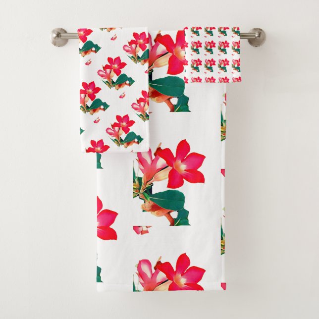 Desert Rose Red Adenium Flower Summer Oasis Beach  Bath Towel Set (Insitu)