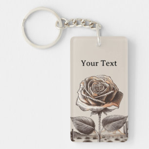 Desert Rose, Vintage Botanical Flower Keychain