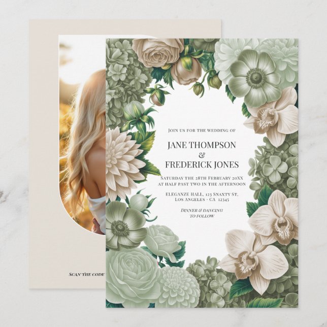 Desert Sage, Aloe Mist & Sandstone Beige Wedding Invitation (Front/Back)