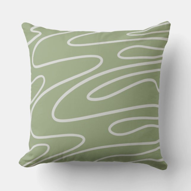Desert Sage Green Abstract Line Throw Pillow (Front)