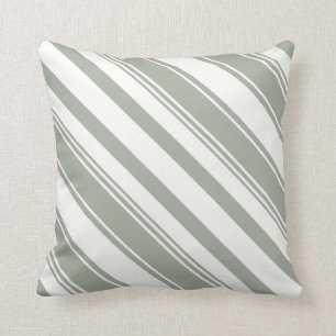 Desert Sage Greenish Gray Diagonal Stripes Throw Pillow
