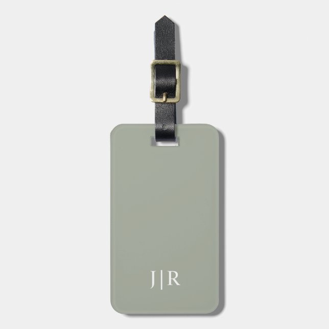 Desert Sage Solid Colour | Modern Monogram Luggage Tag (Front Vertical)