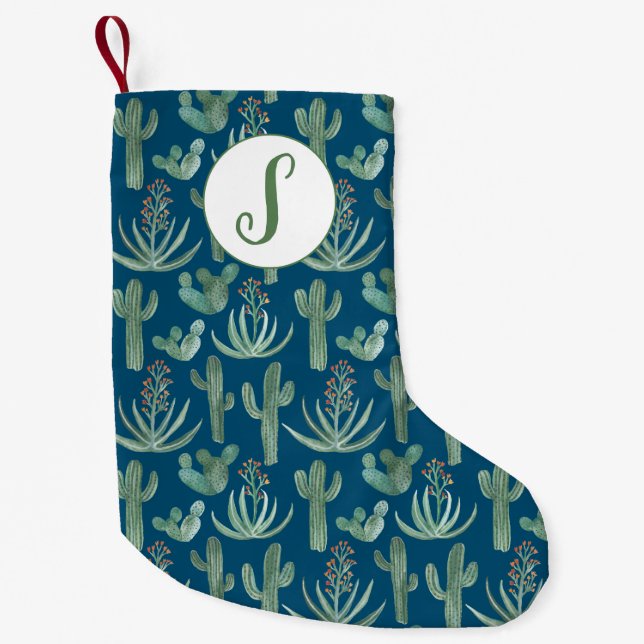 Desert Saguaro Cactus Succulents Pattern CUSTOM Small Christmas Stocking (Front)