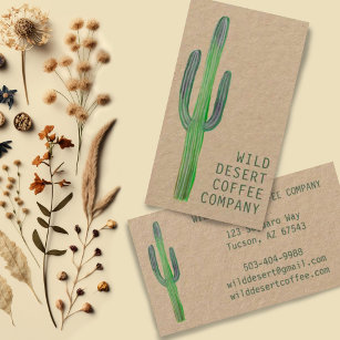 Desert Saguaro Cactus Watercolor Unique Boho Kraft Business Card