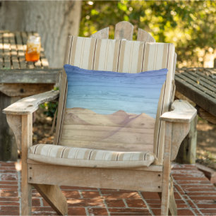 Desert Sand Dunes Beautiful Blue Sky On Wood Grain Outdoor Pillow
