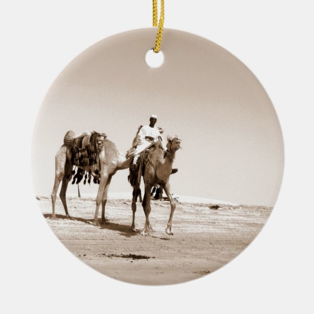 Desert  Scene  with Camels Ceramic Ornament (Front)