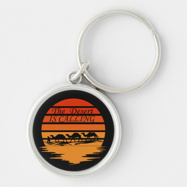 desert scene with camels sunset vintage  keychain (Front)