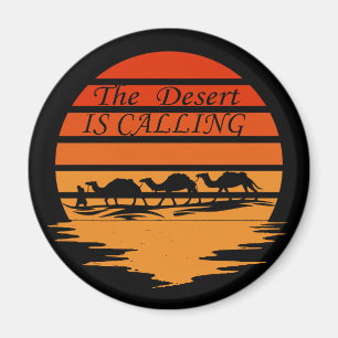 desert scene with camels sunset vintage magnet