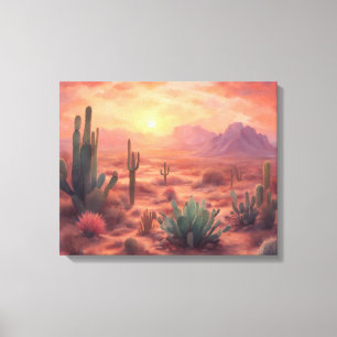 Desert Sequoia Cactus Colorful Sunrise Art Canvas Print