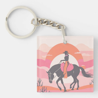 Desert Skies with Cowgirl Riding her Horse Keychain