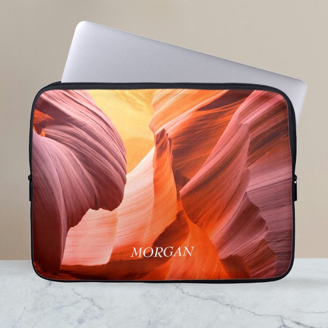 Desert Slot Canyon or Your Photo, White Name Laptop Sleeve (Creator Uploaded)