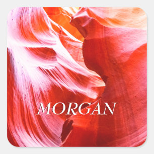 Desert Slot Canyon or Your Photo, White Name, Vs 2 Square Sticker