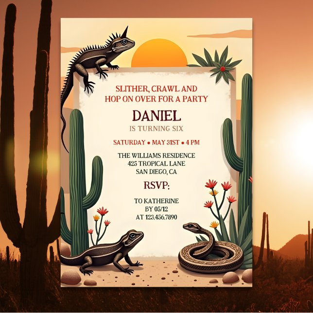 Desert Snake Reptile Themed Kids Birthday Party Invitation (Desert Snake Reptile Themed Kids Birthday Party Invitation)